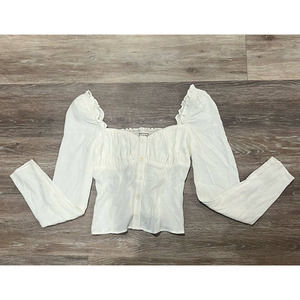Reformation Gathered Long Sleep Square Neck Shirt Top Size 0